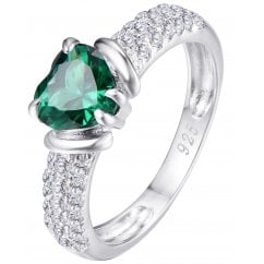 1ct Heart Green Emerald Sterling Silver Promise Solitaire Ring