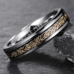 4mm Gold Celtic Dragon Inlay Tungsten Carbide Wedding Band Ring