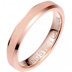 Ladies Rose Gold Tone Tungsten Ring with Sandblasted Crystalline