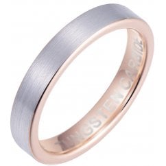 4mm Tungsten Silver & Rose Gold  Brushed Wedding Band Ring