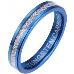 4mm Unisex Blue Tungsten Carbide Meteorite Wedding Band Ring