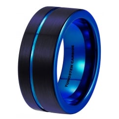  8mm Blue Black Tungsten Wedding Ring for Men