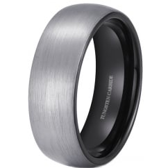 8mm Brushed Tungsten Wedding Engagement Ring With Black Interior