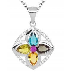 925 Silver Colourful Birth Stones Flower Necklace  