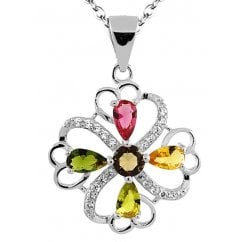 925 Silver Colourful Birth Stones Four Leaf Clover Necklace  