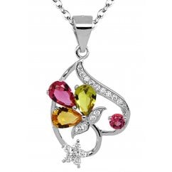 925 Silver Colourful Birth Stones Heart Necklace  