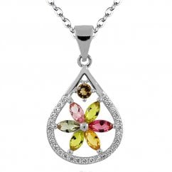 925 Silver Colourful Birth Stones Pear shape Necklace  