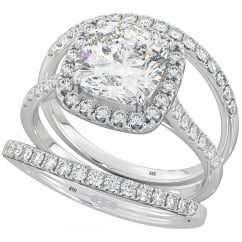 925 Silver Cubic Zirconia Trio Ring Set - Cushion Cut Halo Design