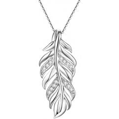 925 Silver Feather Chain Necklace With Clear CZ 