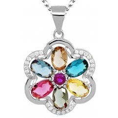 925 Silver Flower Necklace With Colourful Birth Stones