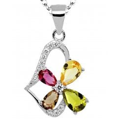 925 Silver Heart Necklace With Colourful Birth Stones