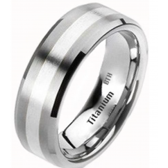 925 Silver Inlay Mens Titanium Wedding Band Ring - 8mm