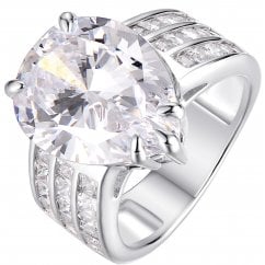 925 Silver Large Teardrop/Pear Cut Cubic Zirconia Ring