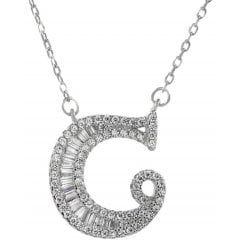 925 Silver Letter C Initial Baguette Cut Pendant Necklace 