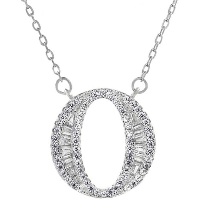 925 Silver Letter O Initial Baguette Cut Pendant Necklace 