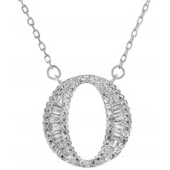 925 Silver Letter O Initial Baguette Cut Pendant Necklace 