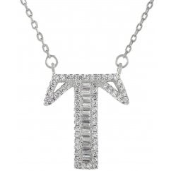 925 Silver Letter T Initial Baguette Cut Pendant Necklace 