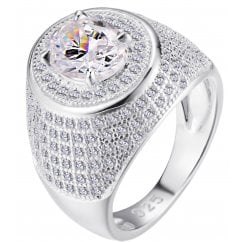 925 Silver Mens Hip Hop Iced Round Cluster Ring