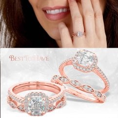 925 Silver Rose Gold Tone Asscher Cubic Zirconia Ring Set