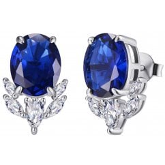 925 Silver Stud Earrings with Blue Sapphire CZ