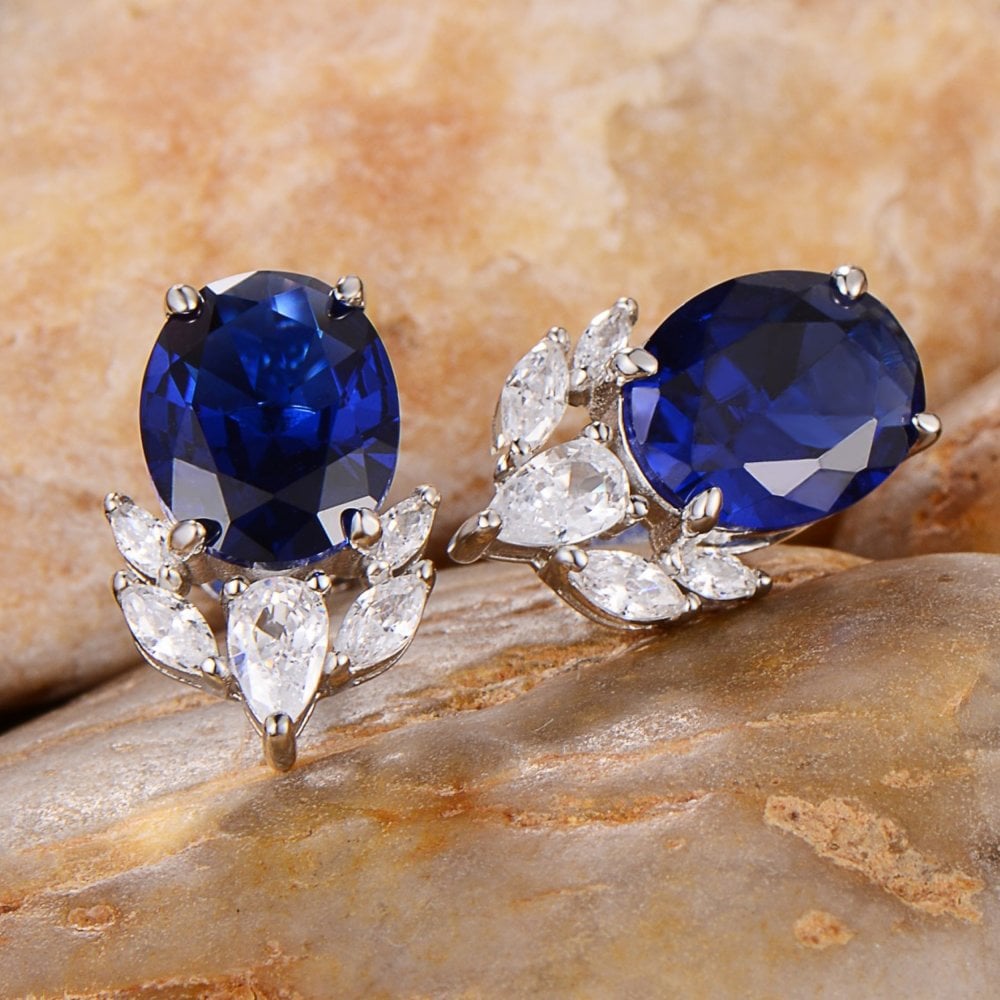Sterling Silver Sapphire and Cubic Zirconia Cluster Earrings - O'Kellys Jewellers | Main Street Bray Sterling Silver Sapphire and Cubic Zirconia Cluster Earrings - O'Kellys Jewellers | Main Street Bray