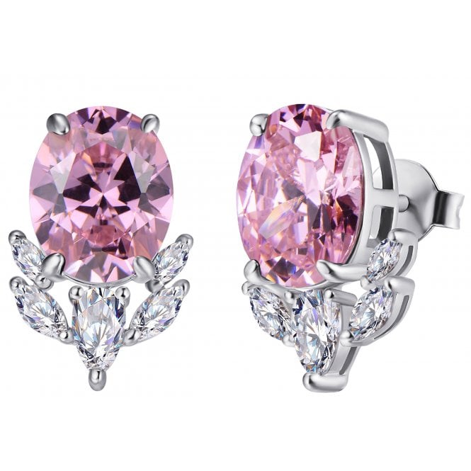 925 Silver Stud Earrings with Pink Sapphire CZ