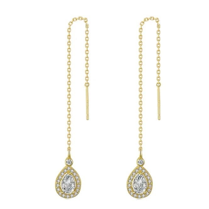 925 Silver Teardrop Gold Tone Chain Earring
