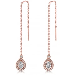 925 Silver Teardrop Rose Gold Tone Chain Earring