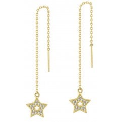 925 Sterling Gold Tone Star Chain Earring 