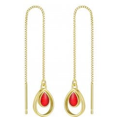 925 Sterling Gold Tone Tear Drop Enamel Chain Earring 