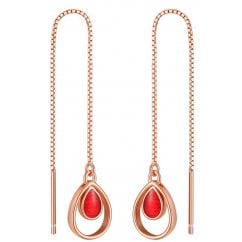 925 Sterling Rose Gold Tone Tear Drop Enamel Chain Earring 