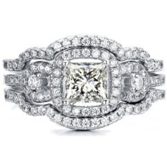 925 Sterling Silver 3 Piece Halo Wedding Engagement Ring Set
