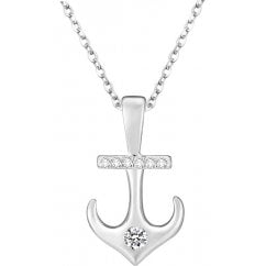 925 Sterling Silver Anchor Necklace With Clear CZ