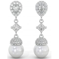 925 Sterling Silver Art-Deco Ladies Bridal Pearl Drop Earrings