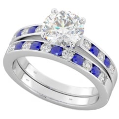 925 Sterling Silver Blue Sapphire Cubic Zirconia Ring Set