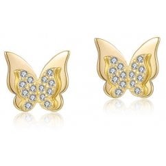 925 Sterling Silver Butterfly Stud Earrings In Gold Tone 