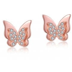 925 Sterling Silver Butterfly Stud Earrings In Rose Gold Tone 