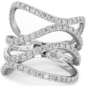 925 Sterling Silver Cubic Zirconia Unique Multi Wave Four-Row Ring