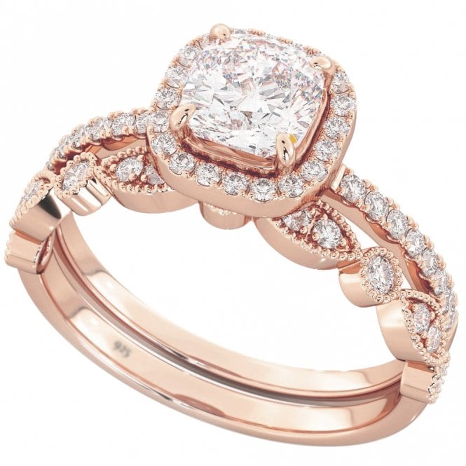 925 Sterling Silver Cushion Cut Halo Ring Set