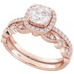 925 Sterling Silver Cushion Cut Halo Ring Set