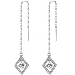 925 Sterling Silver Diamond Shape Chain Earrings with Cubic Zirconia 