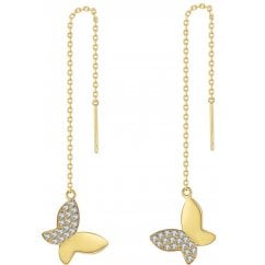 925 Sterling Silver gold Tone Butterfly Chain Earring 