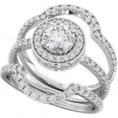 925 Sterling Silver Halo Bridal Ring Three Ring Set 