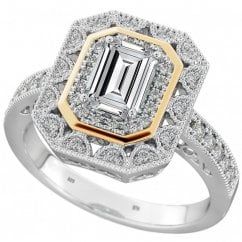 925 Sterling Silver Halo Ring with Emerald Cut 
