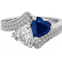 925 Sterling Silver Heart Blue Sapphire Cubic Zirconia Ring