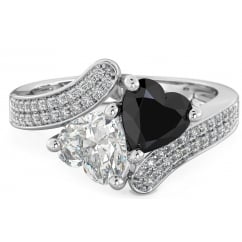  925 Sterling Silver Heart Design Black Cubic Zirconia Ring