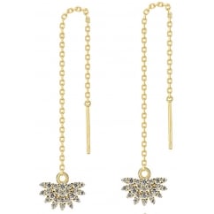 925 Sterling Silver Ladies Gold Tone Chain Fan Earring