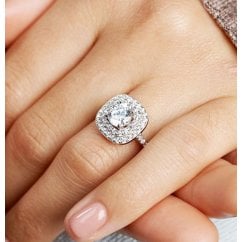 925 Sterling Silver Ladies Double Halo Cubic Zirconia Ring  