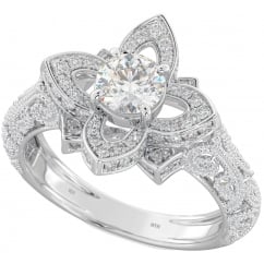 925 Sterling Silver Ladies Lotus Flower Cubic Zirconia Ring  