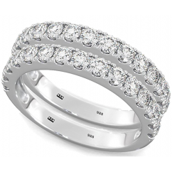 925 Sterling Silver Ladies Round Cut Half ETERNITY Wedding Band Ring Set